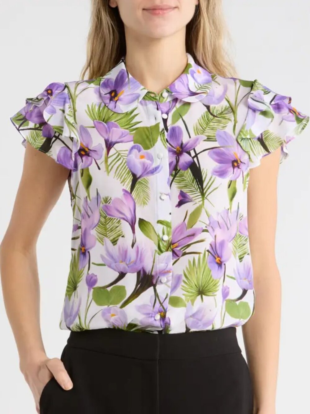 Alice + Olivia Ziggy Ruffle Cap Sleeve Top – Floral Palm Cream – Size Small – NW